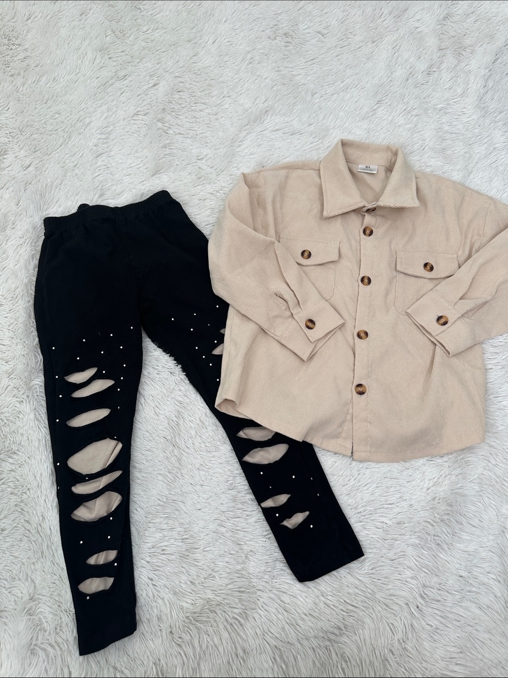 🦆 Sparkle in Pink Corduroy Shirt & Legging Outfit